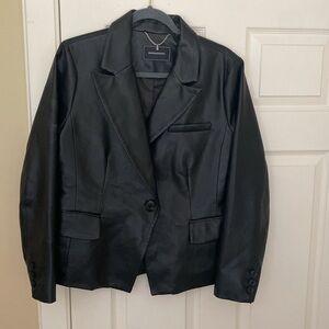 BCBG Black Faux Leather Blazer Jacket